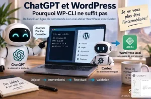 WP-CLI permet à ChatGPT d'interroger WordPress, mais le copier-coller atteint vite ses limites. Mon objectif : faire travailler ChatGPT et Codex ensemble.